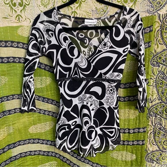 Y2K Clockhouse Black and White Mesh Top Size Small - Picture 1 of 12